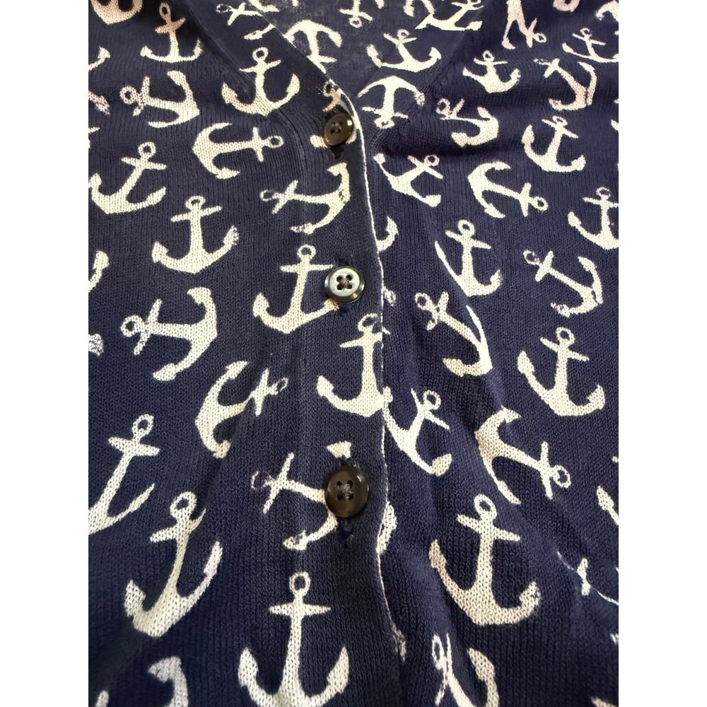 J Crew Navy White Anchor Print Cardigan Sweater Women's Size S V Neck Button Up - Picture 4 of 6